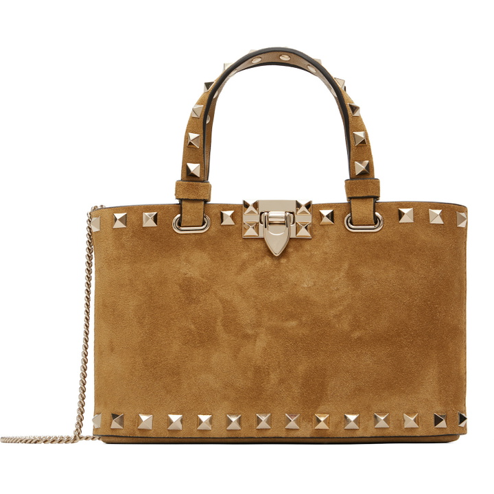 Photo: Valentino Garavani Tan Rockstud Mini Suede Shopping Tote