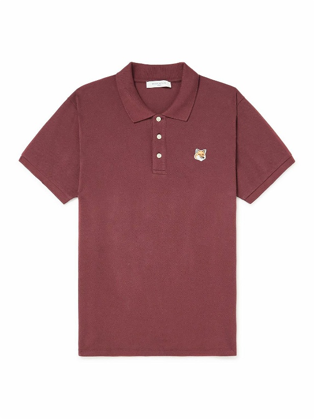 Photo: Maison Kitsuné - Logo-Appliquéd Cotton-Piqué Polo Shirt - Burgundy