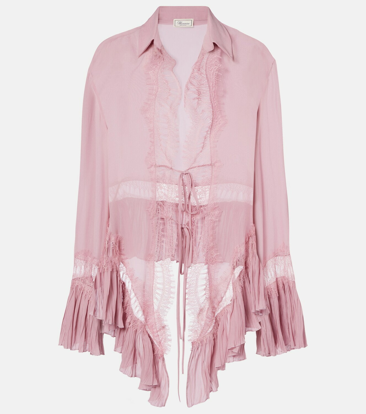 Blumarine Lace-trimmed sheer georgette shirt