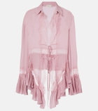 Blumarine Lace-trimmed sheer georgette shirt