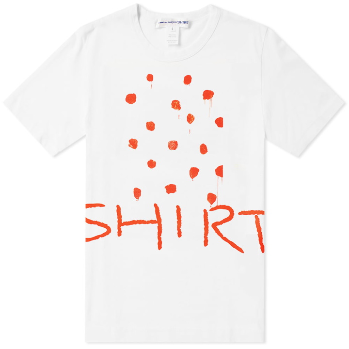 Photo: Comme des Garcons SHIRT Polka Dot Print Logo Tee White