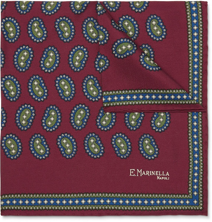 Photo: E.MARINELLA - Paisley-Print Silk-Twill Pocket Square - Burgundy