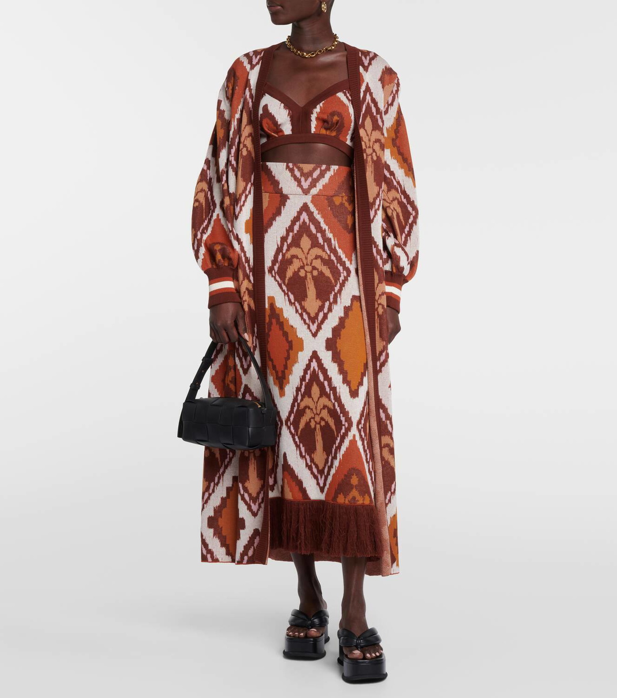 Johanna Ortiz Printed cotton cardigan and bra set