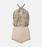 Elie Saab Snake-print silk chiffon halterneck maxi dress