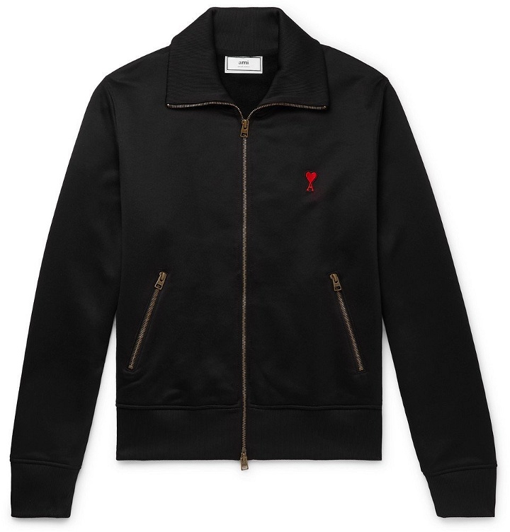 Photo: AMI - Logo-Appliquéd Fleece-Back Jersey Track Jacket - Black