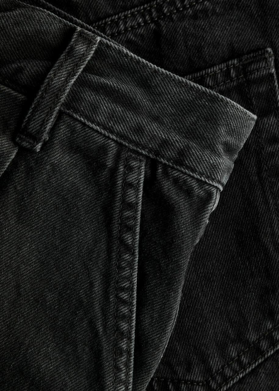 Frame Pleated Denim Mini Skirt Black