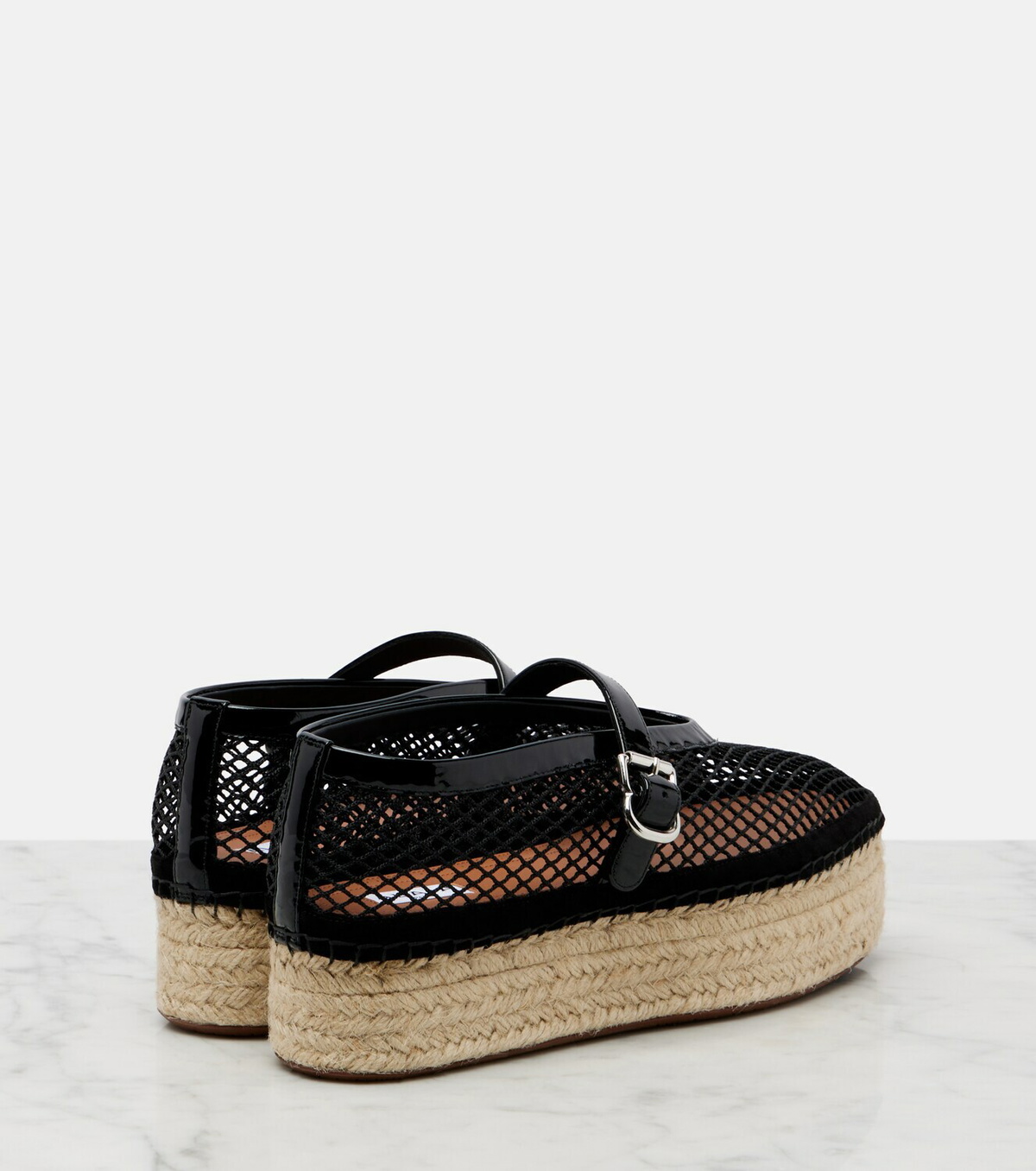 Alaïa Fishnet leather-trimmed espadrilles