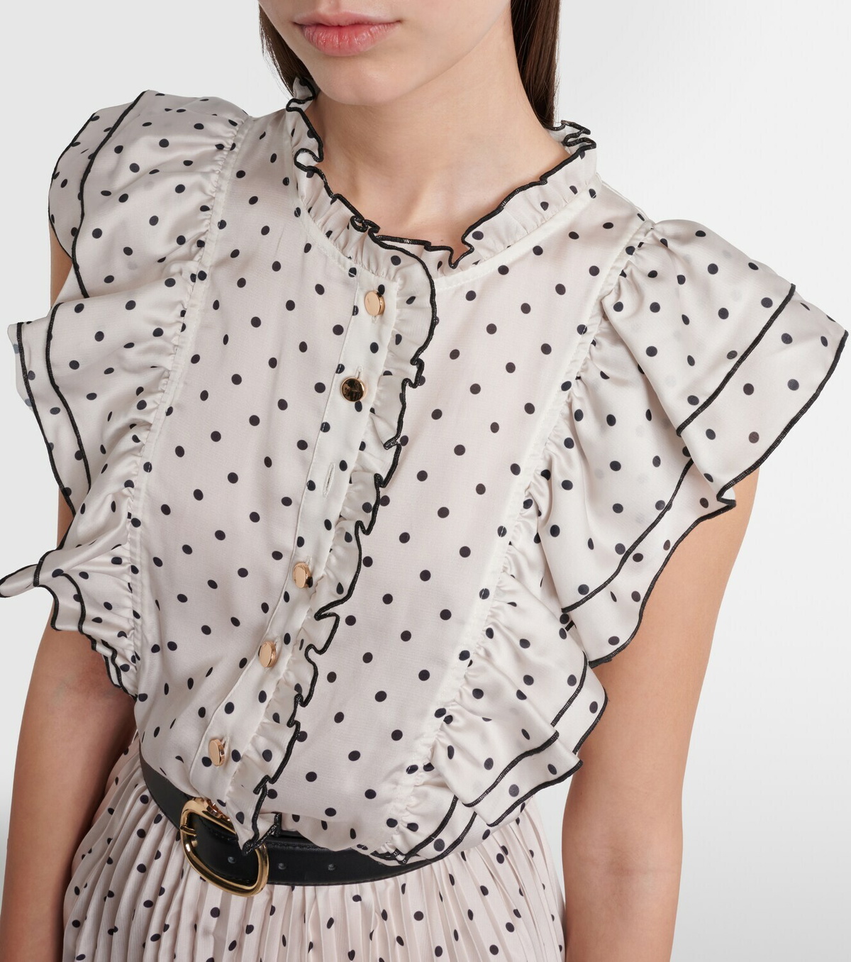 Self-Portrait Belted polka-dot pleated midi dress