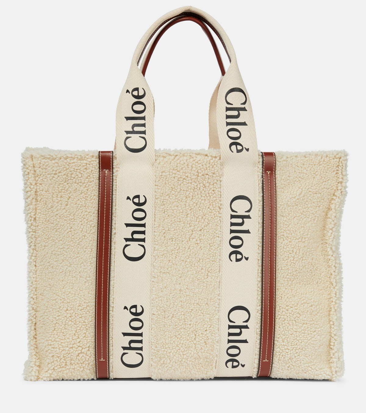 Chloe - Woody Large shearling and leather tote Chloe