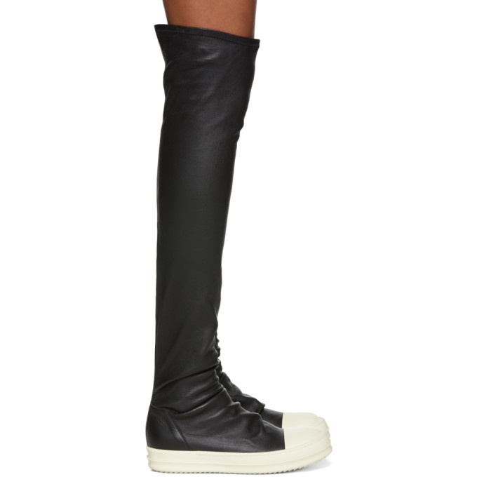 Rick Owens Black and White Stocking Thigh-High Boots Rick Owens