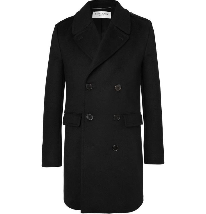 Photo: Saint Laurent - Slim-Fit Double-Breasted Virgin Wool and Cashmere-Blend Coat - Men - Black