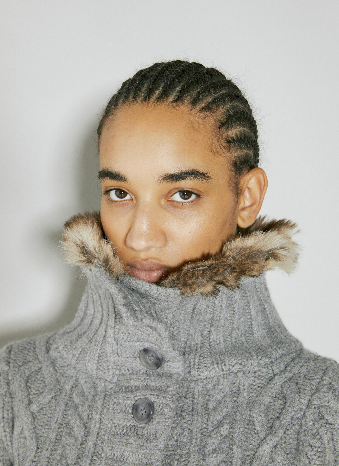 Guess USA Faux Fur Cable Sweater