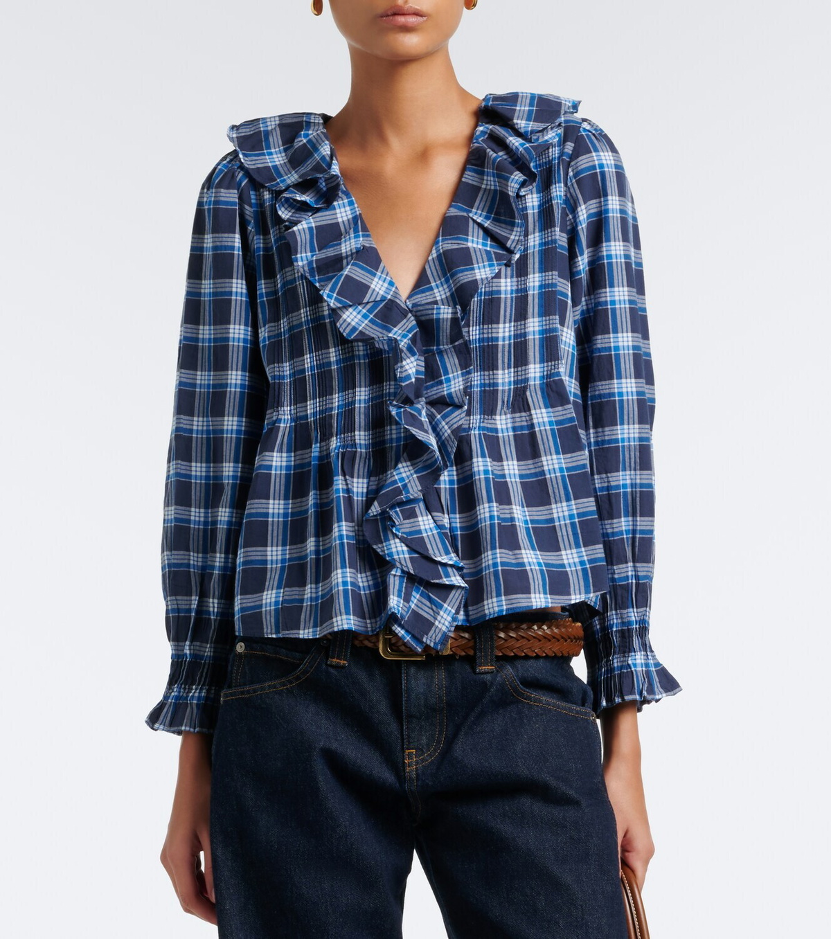 Dôen Hardy plaid ruffled cotton blouse