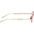 Gucci Gold Pearl Oval Frame Sunglasses