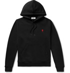 AMI PARIS - Logo-Embroidered Loopback Cotton-Jersey Hoodie - Black