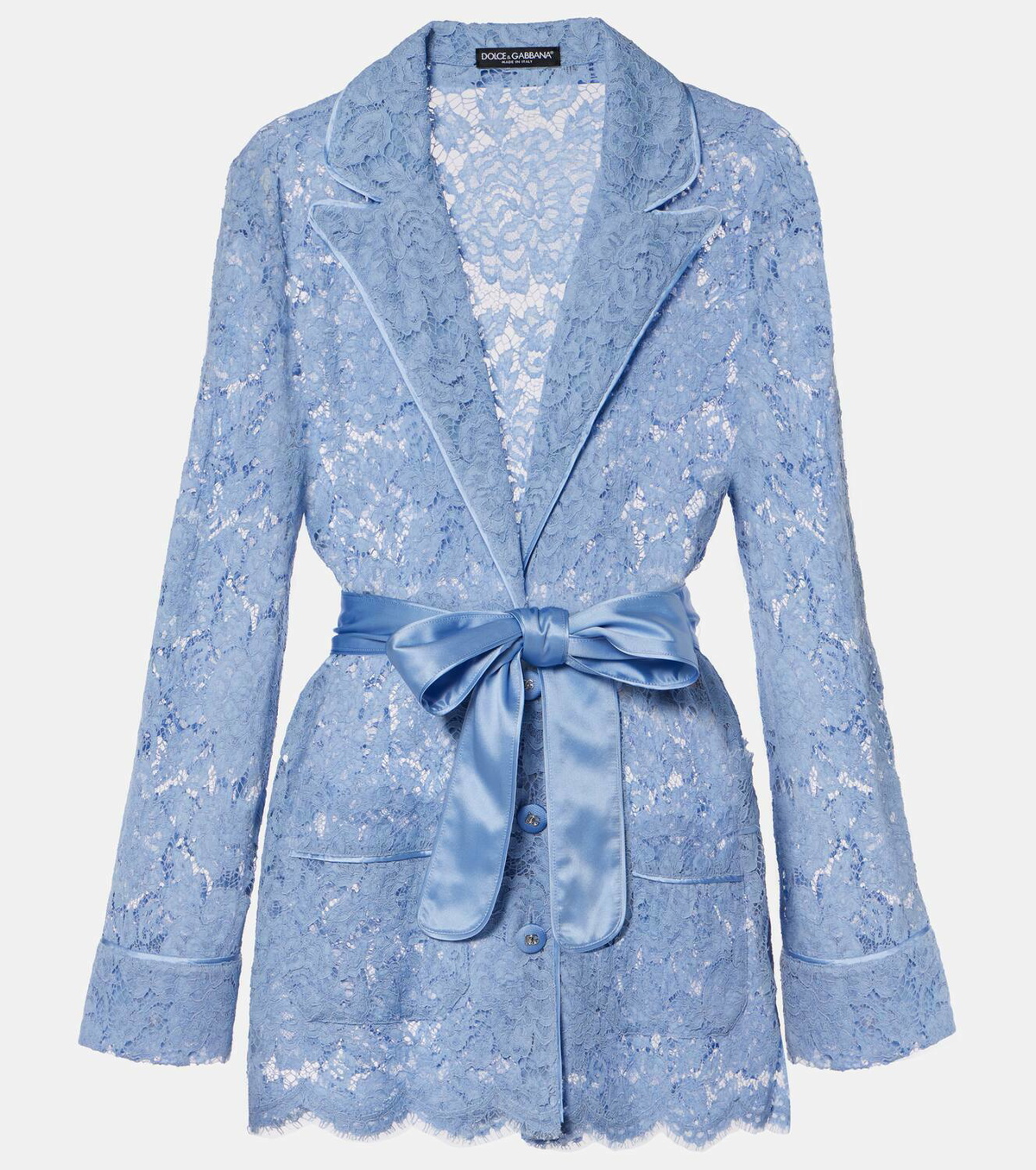 DOLCE&GABBANA 王室御用達レース装飾 水色シルクサテンジャケット Dolce&Gabbana Belted lace jacket Dolce & Gabbana