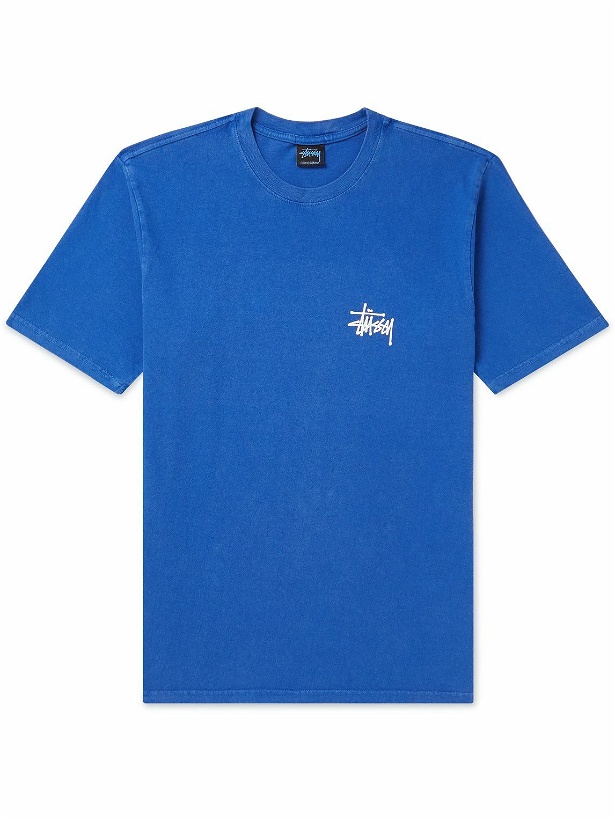 Photo: Stussy - Logo-Print Garment-Dyed Cotton-Jersey T-Shirt - Blue