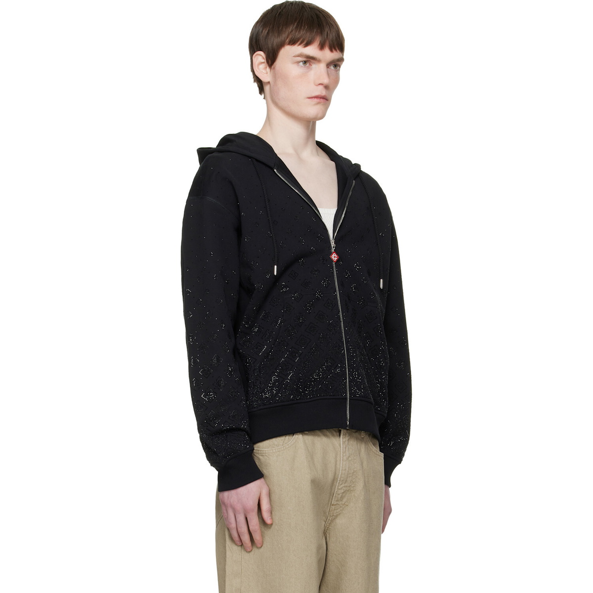 Casablanca Black Crystal Monogram Long Sleeve Hoodie