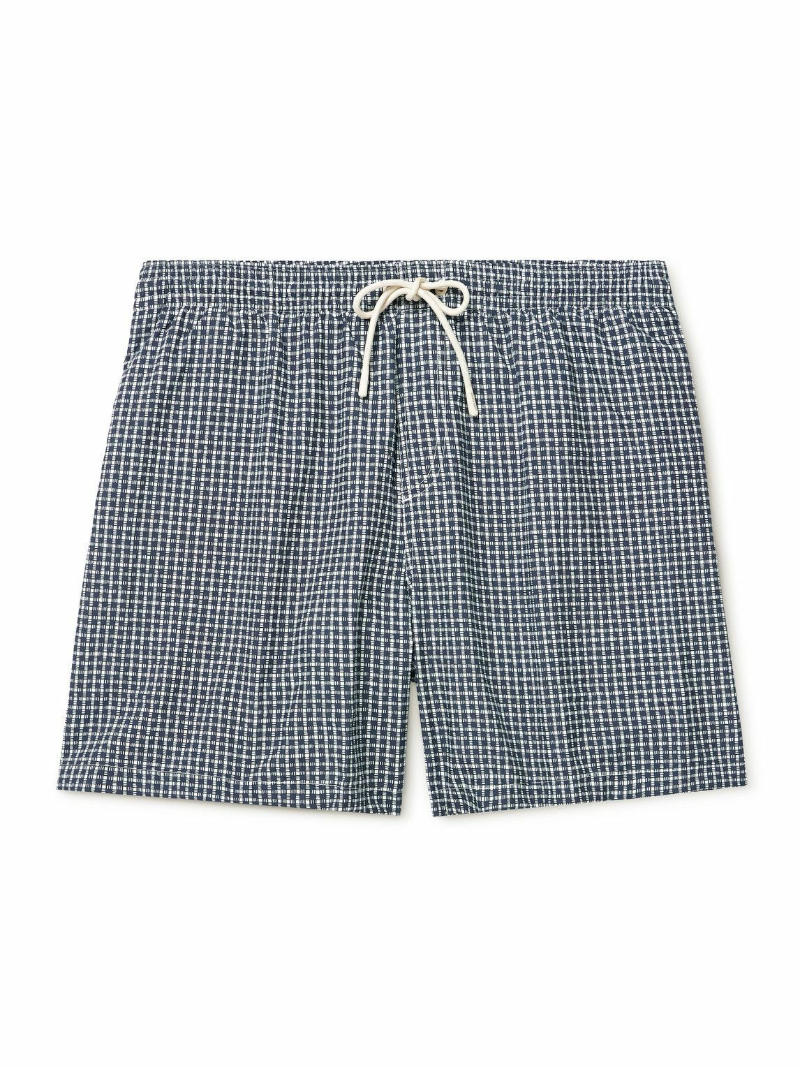 Loro Piana - Daneu Straight-Leg Mid-Length Checked Swim Shorts - Blue