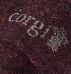 Corgi - Striped Ribbed Merino Wool, Silk and Cashmere-Blend Socks - Burgundy