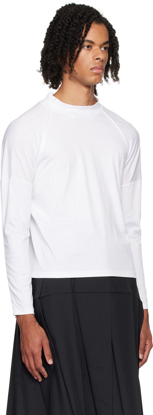 132 5. ISSEY MIYAKE White Mock Neck Long Sleeve T-Shirt