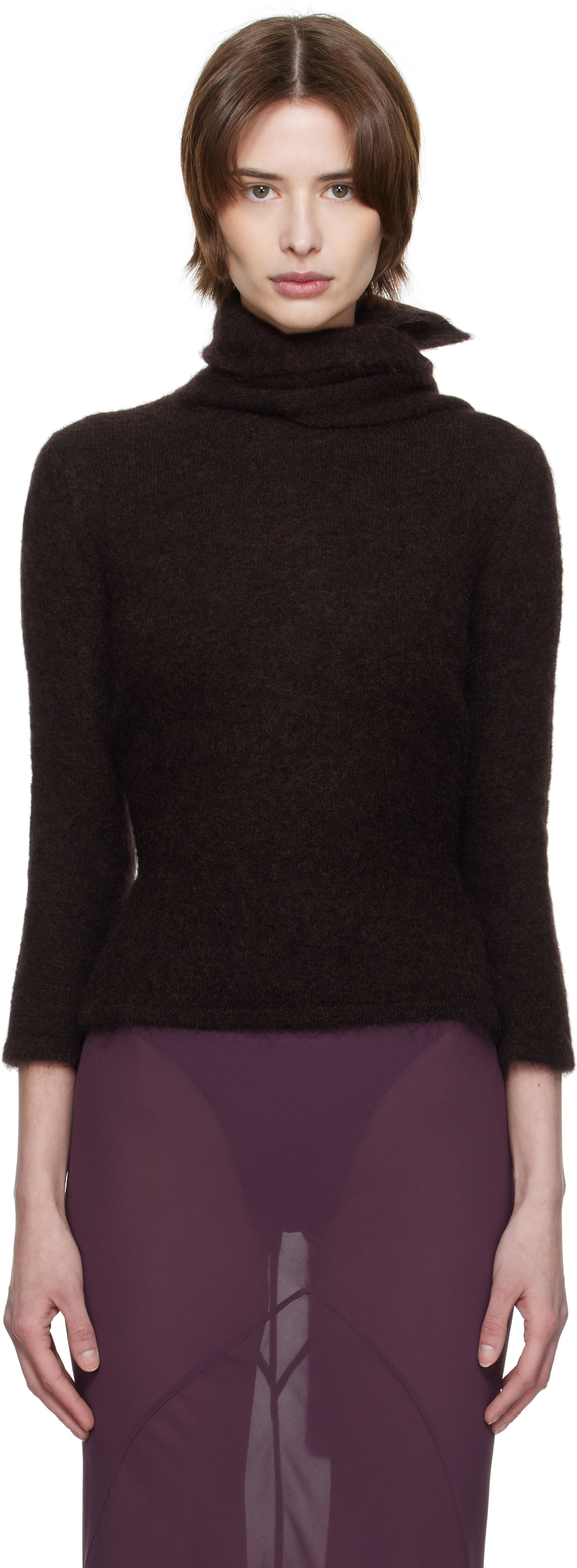 AARON ESH Brown Tied Roller Neck Sweater