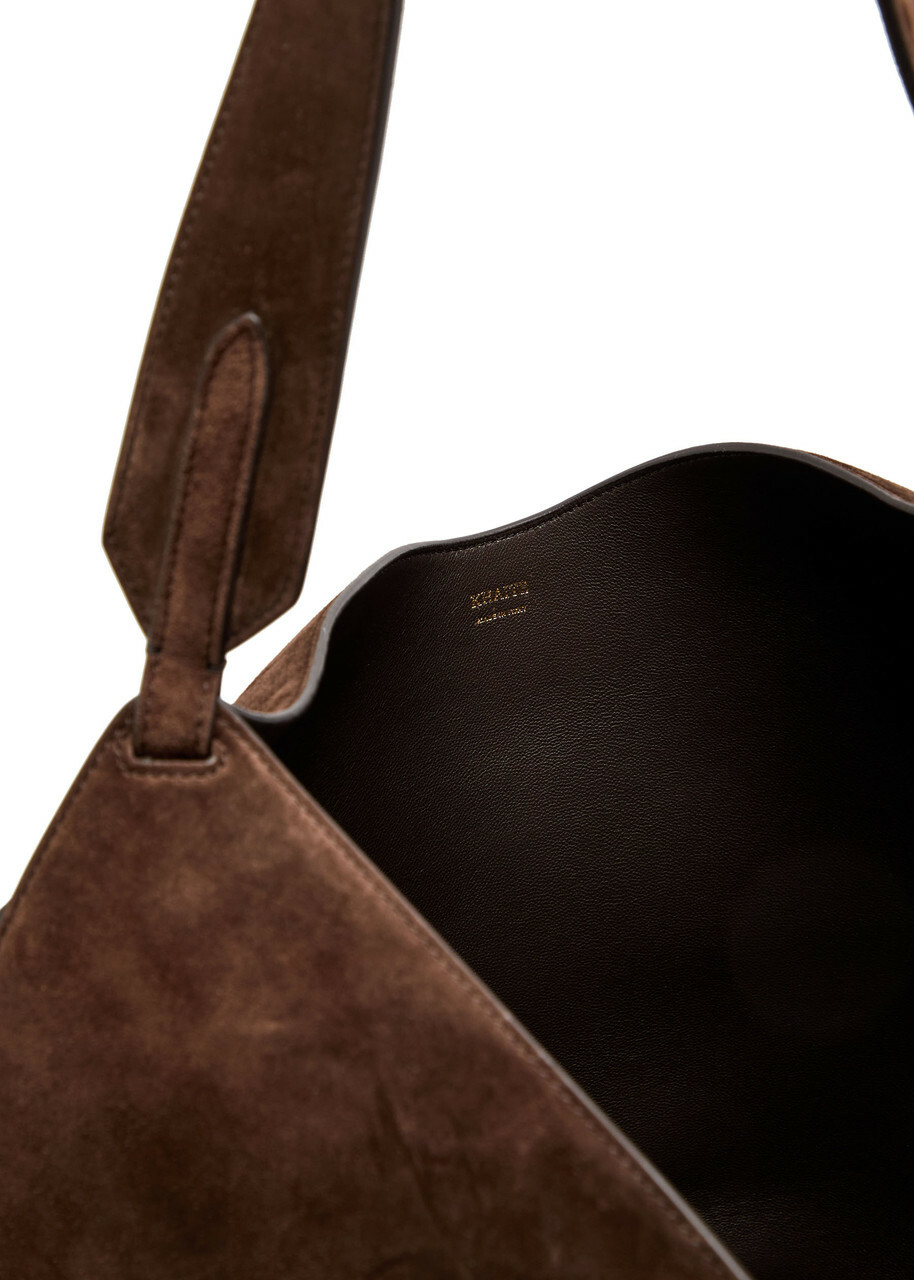 Khaite Lotus Small Suede Tote - Dark Brown - One Size