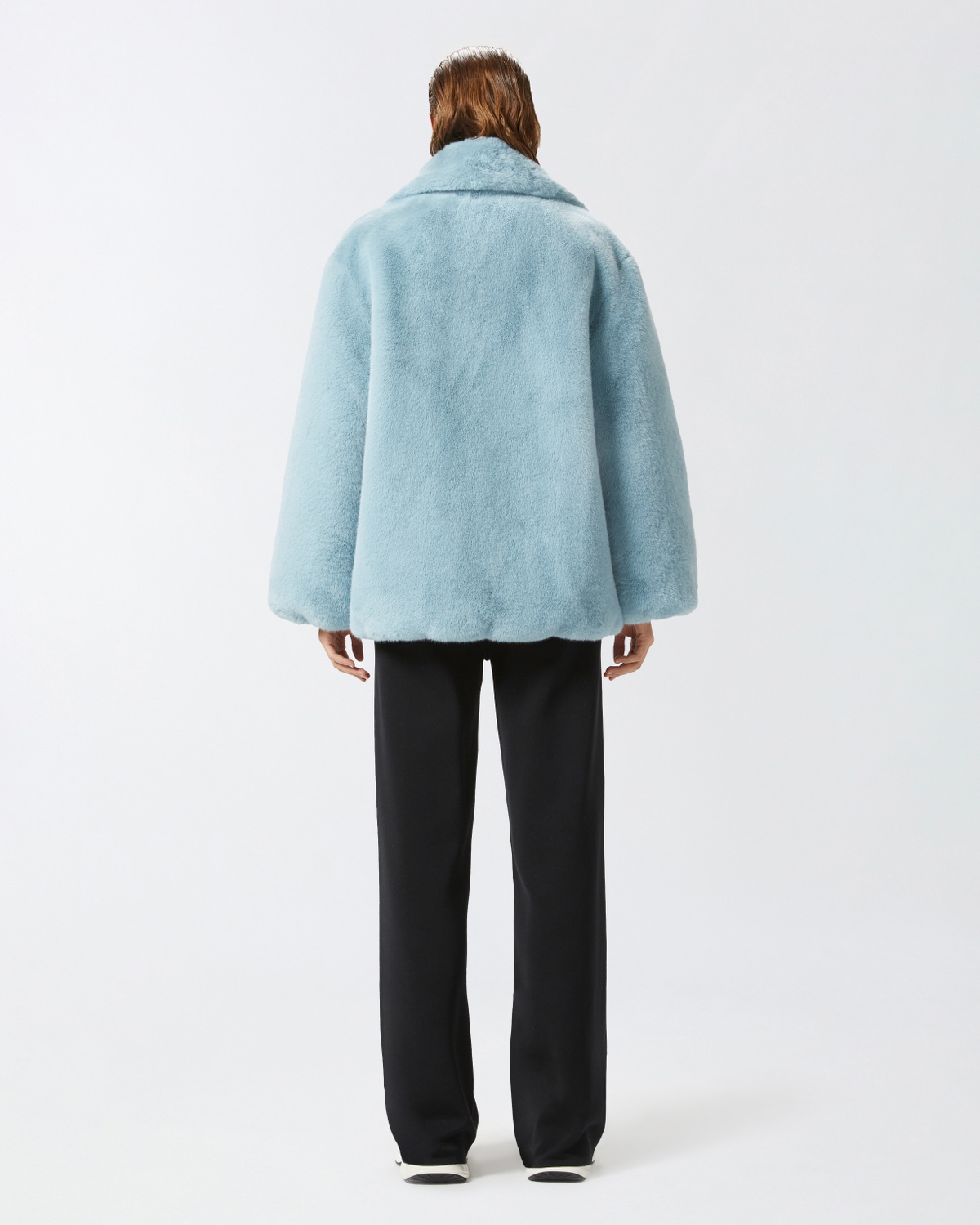 Pinko Short Faux Fur Pea Coat Midnight Blue