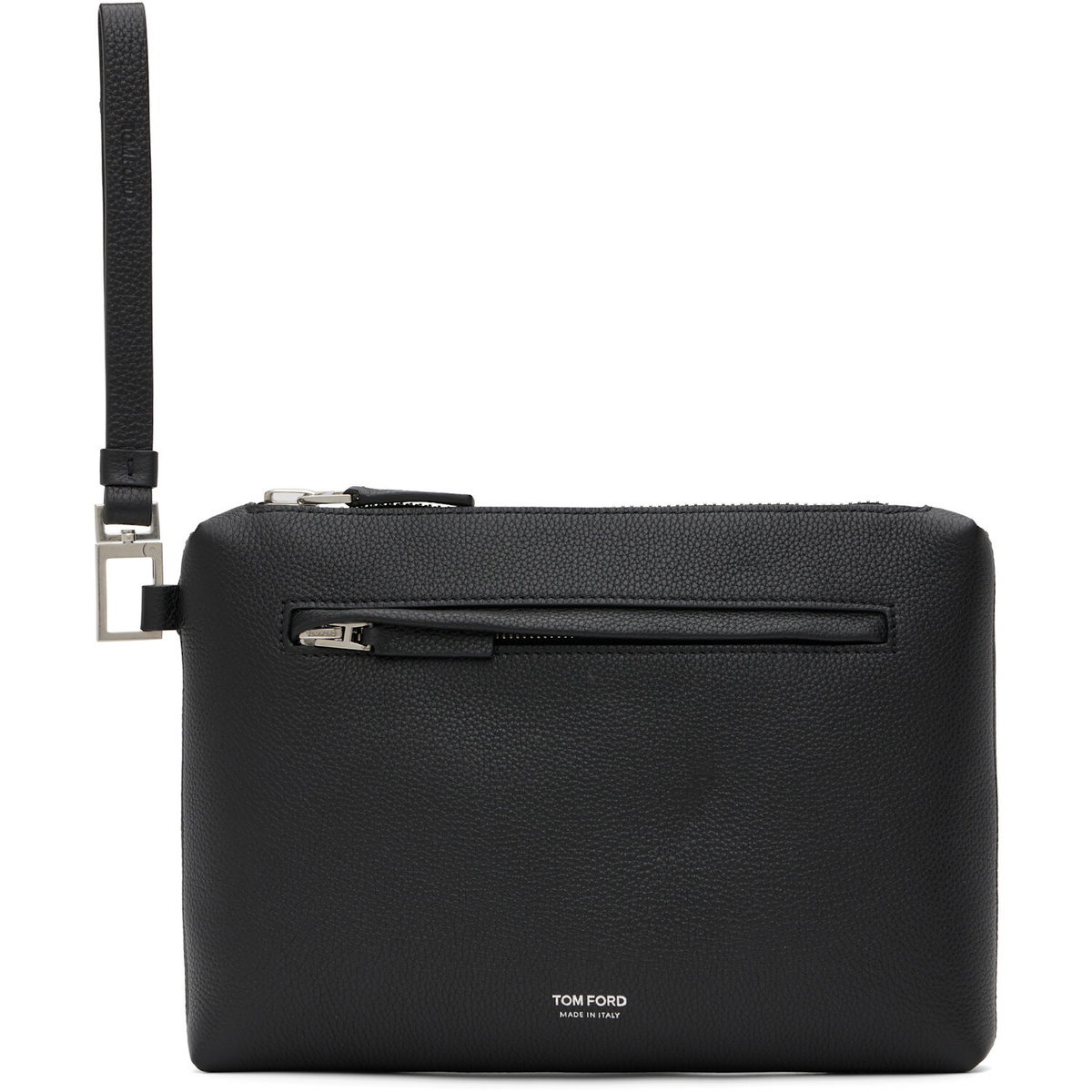 TOM FORD Black Grain Leather Wristlet Pouch