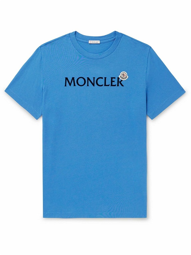 Photo: Moncler - Slim-Fit Logo-Flocked Cotton-Jersey T-Shirt - Blue