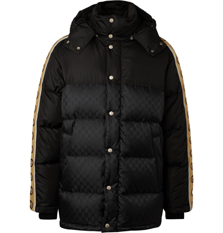 Photo: Gucci - Logo-Jacquard Webbing-Trimmed Quilted Shell Hooded Down Jacket - Black