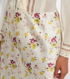 Dôen Elowette lace-trimmed silk satin midi skirt