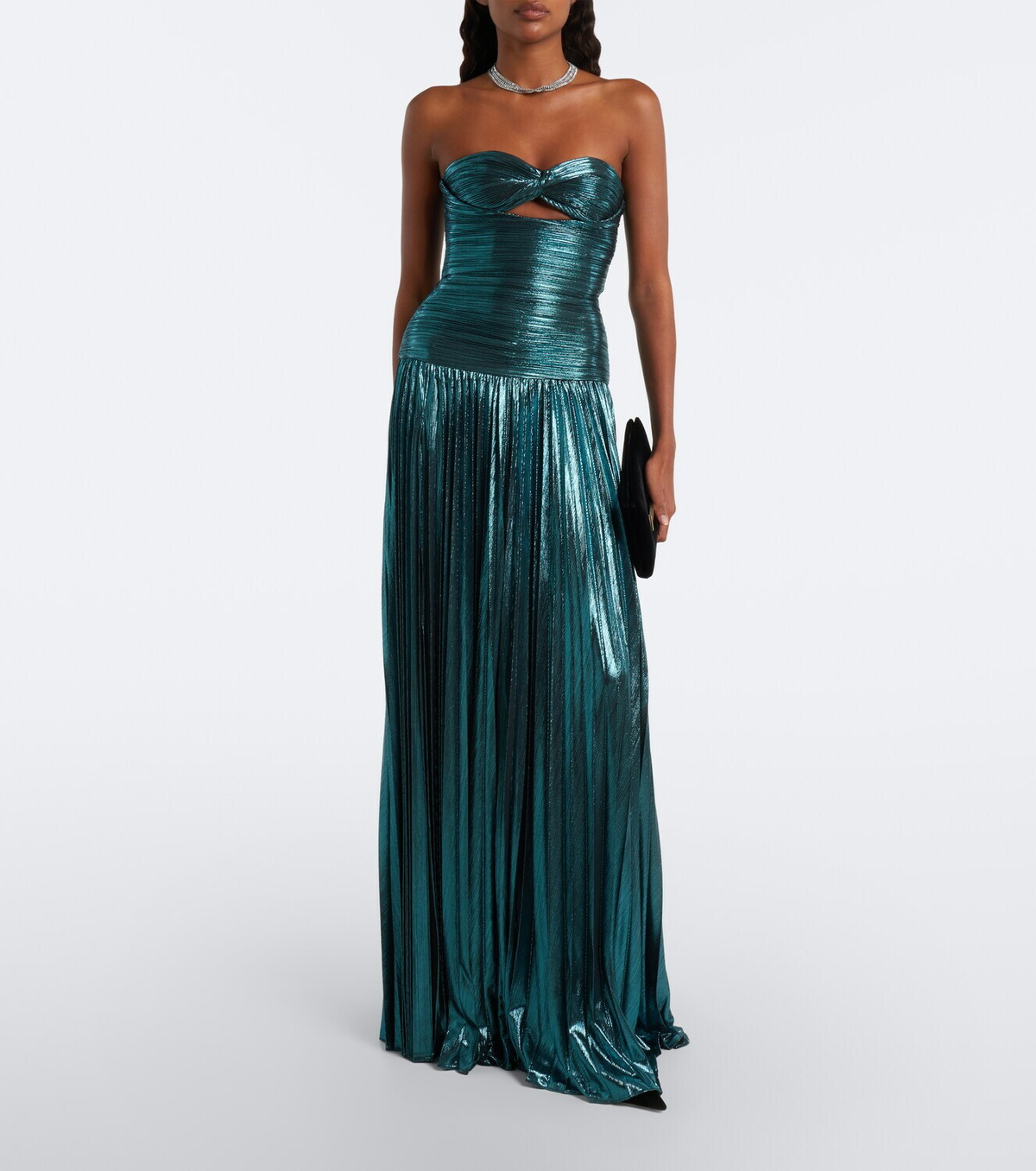 Retrofête Monterey cutout strapless lamé bustier gown