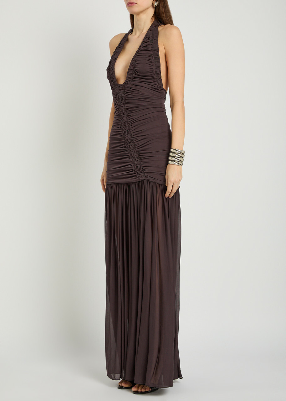 Christopher Esber Ruched Jersey Maxi Dress Dark Red