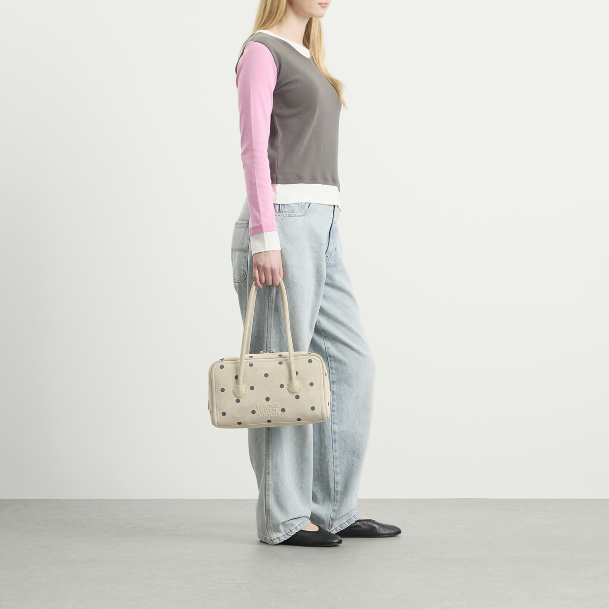 MARGESHERWOOD Women's Small Soft Boston Bag in Blond Wood/Polka Dot 