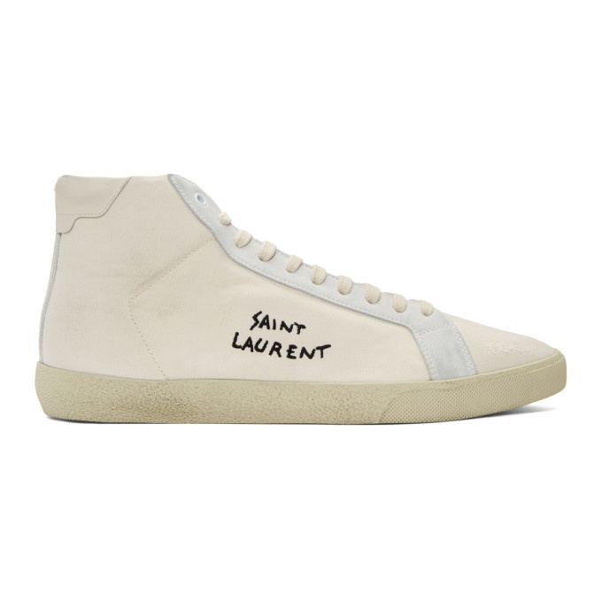 Photo: Saint Laurent Off-White Damaged Canvas Court Classic SL/06 High-Top Sneakers