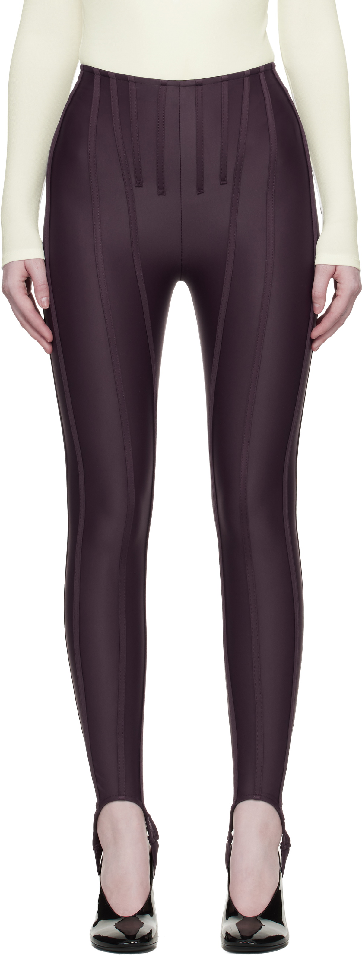 Mugler Burgundy Corseted Leggings