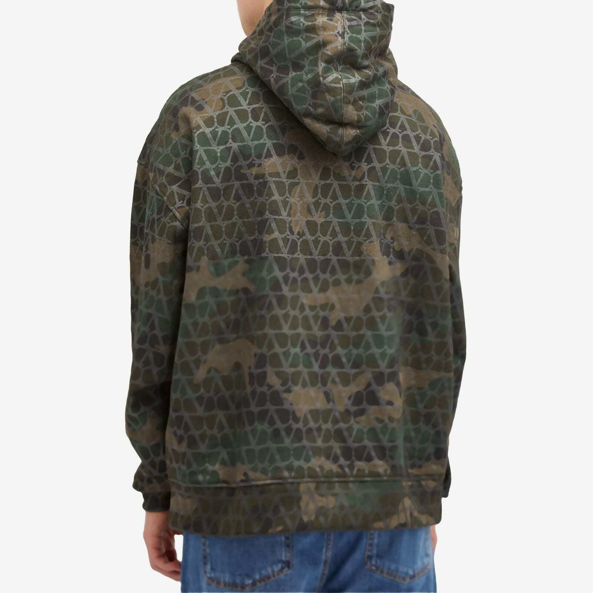 Valentino Men's V Logo Camo Popover Hoody in Army