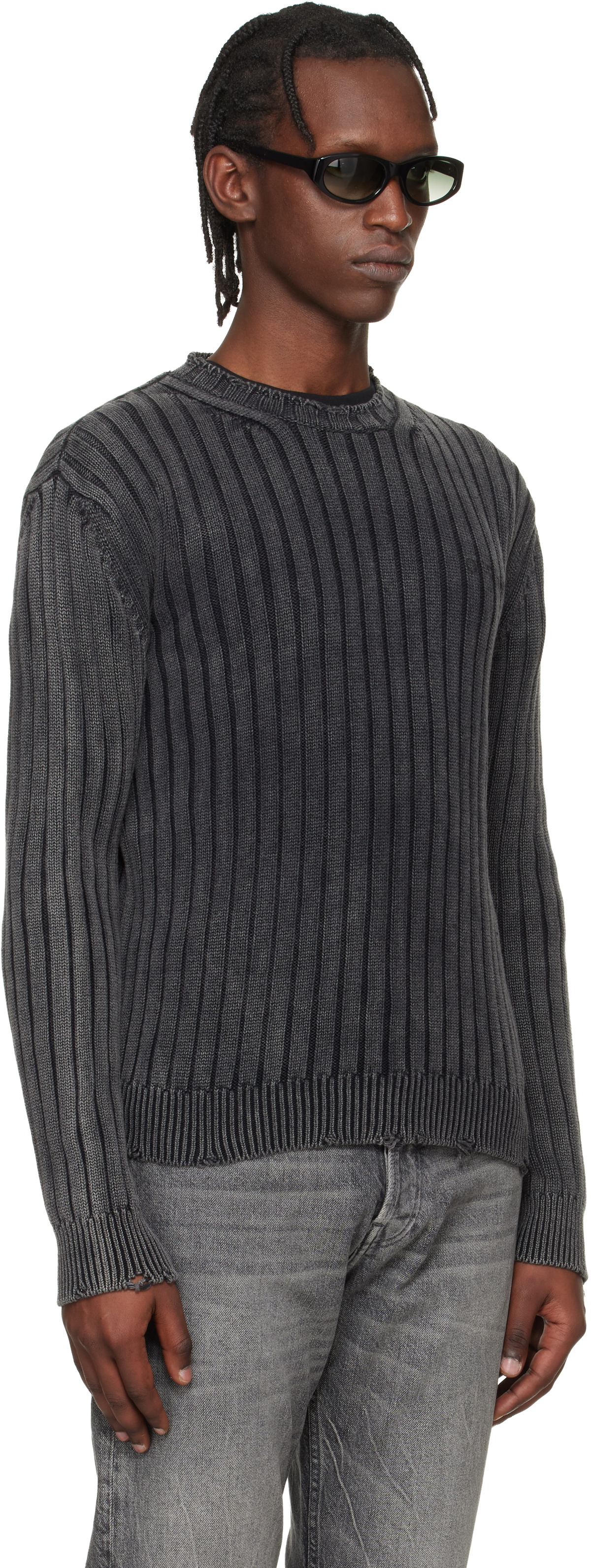 Off-White Gray Ink Arrow Rib Knit Crewneck Sweater