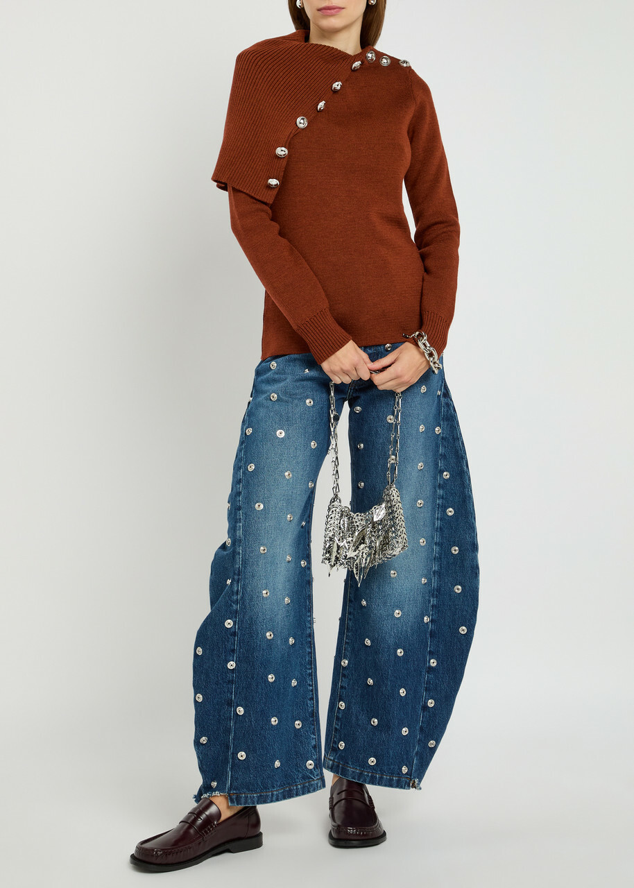 Rabanne Asymmetric Wool Jumper Rust