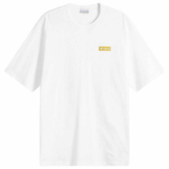 Photo: Columbia Men's CSC™ Heavyweight Iconic T-Shirt in White Repeated Peaks