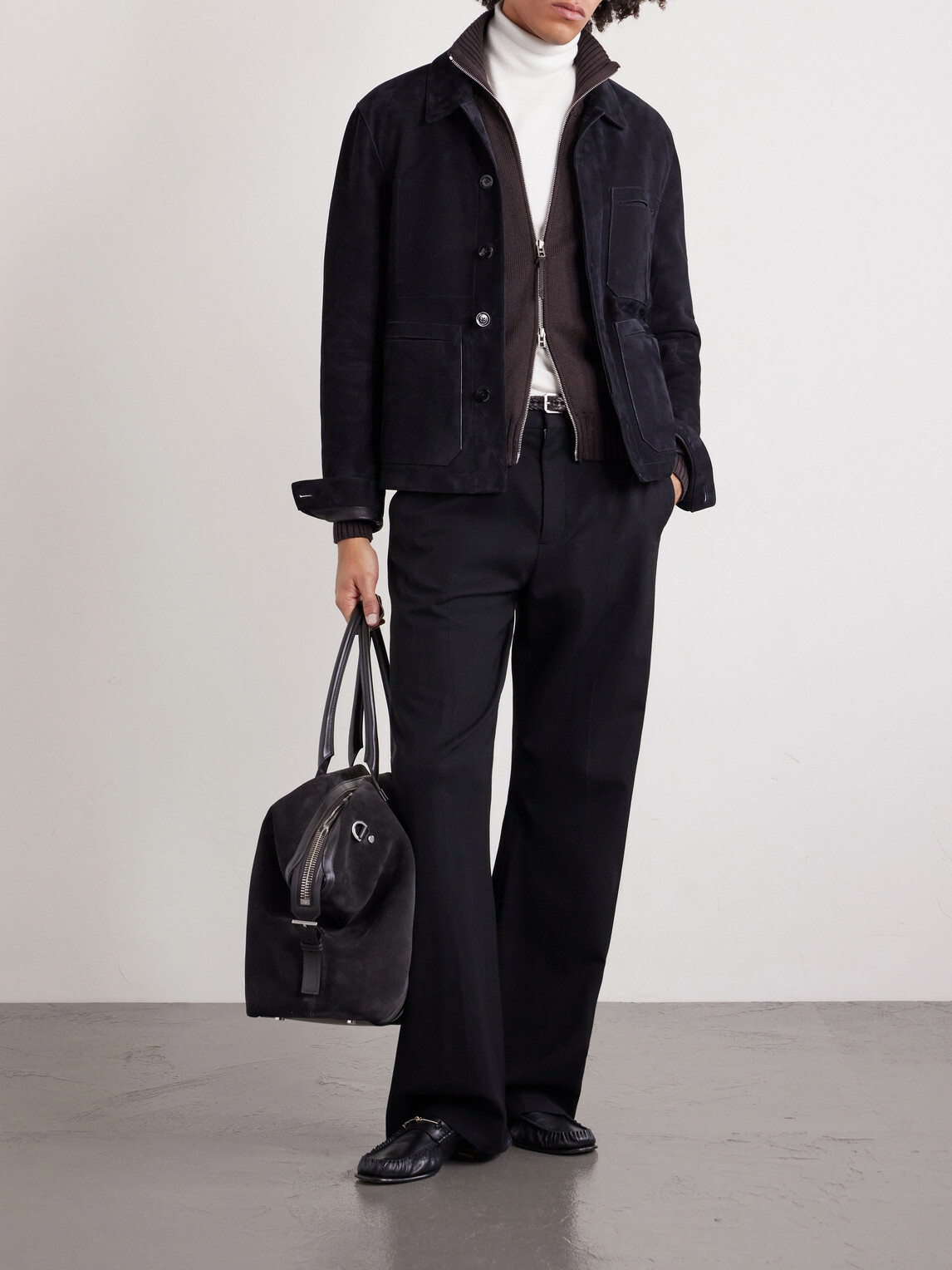 TOM FORD - Leather-Trimmed Merino Wool Cardigan - Brown