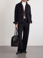 TOM FORD - Leather-Trimmed Merino Wool Cardigan - Brown