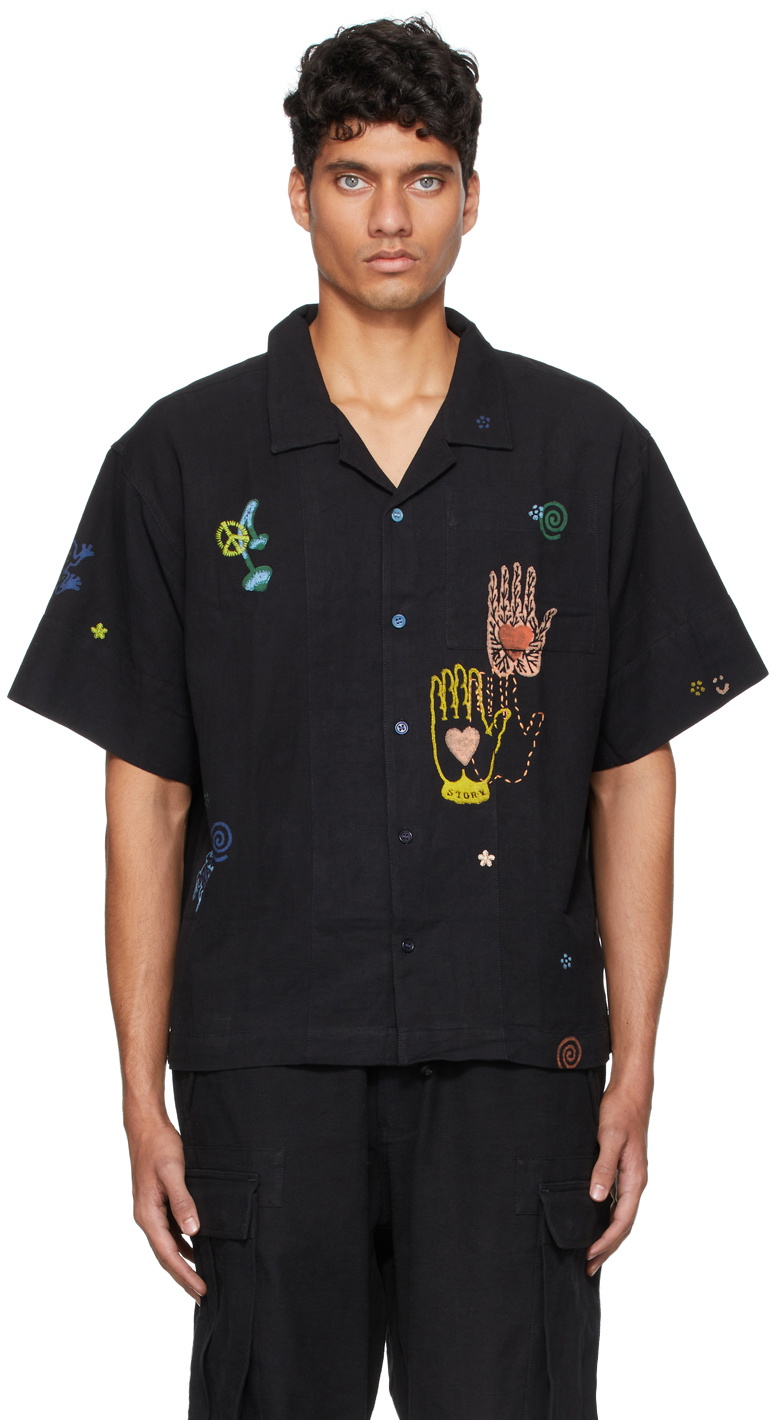 STORY mfg. Black Greetings Short Sleeve Shirt Story Mfg.