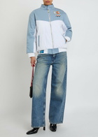 AN-Y1 Formula Appliquéd Padded Cotton Bomber Jacket Blue And White