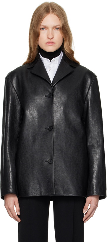 Photo: The Row Black Fabian Leather Jacket