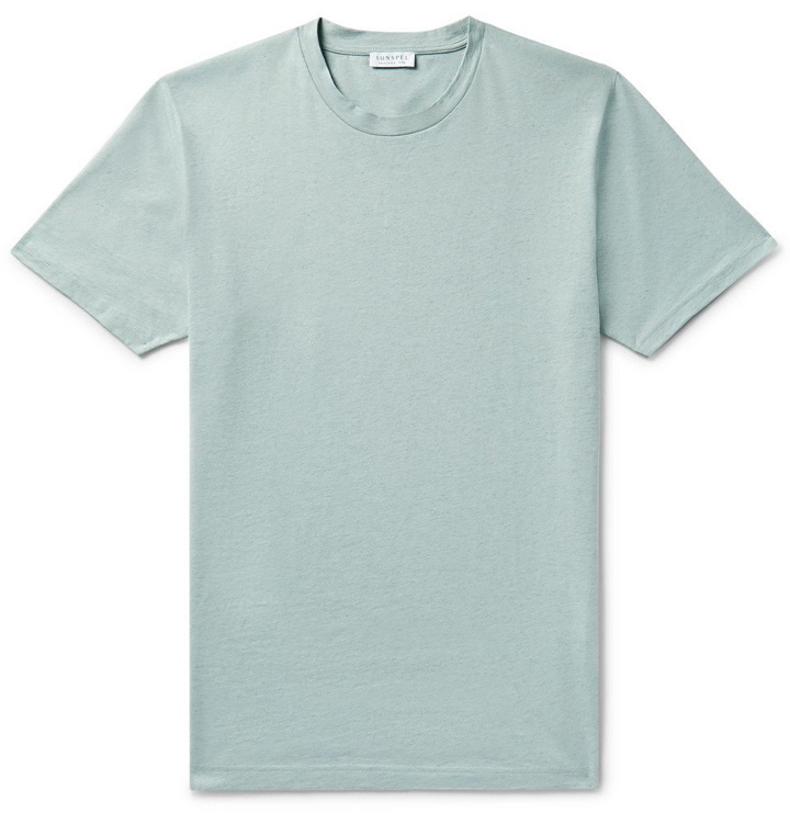 Photo: Sunspel - Riviera Mélange Cotton-Jersey T-Shirt - Sky blue