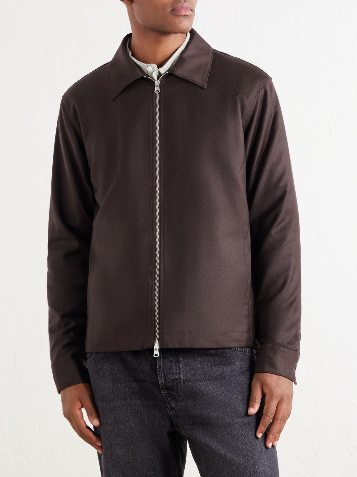 NN07 - Alban 10052 Brushed Wool-Blend Flannel Blouson - Brown