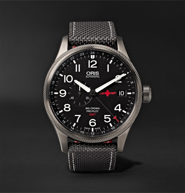 Photo: Oris - GMT Rega Limited Edition Automatic 45mm Stainless Steel and Canvas Watch, Ref. No. 01 748 7710 4284 - Black