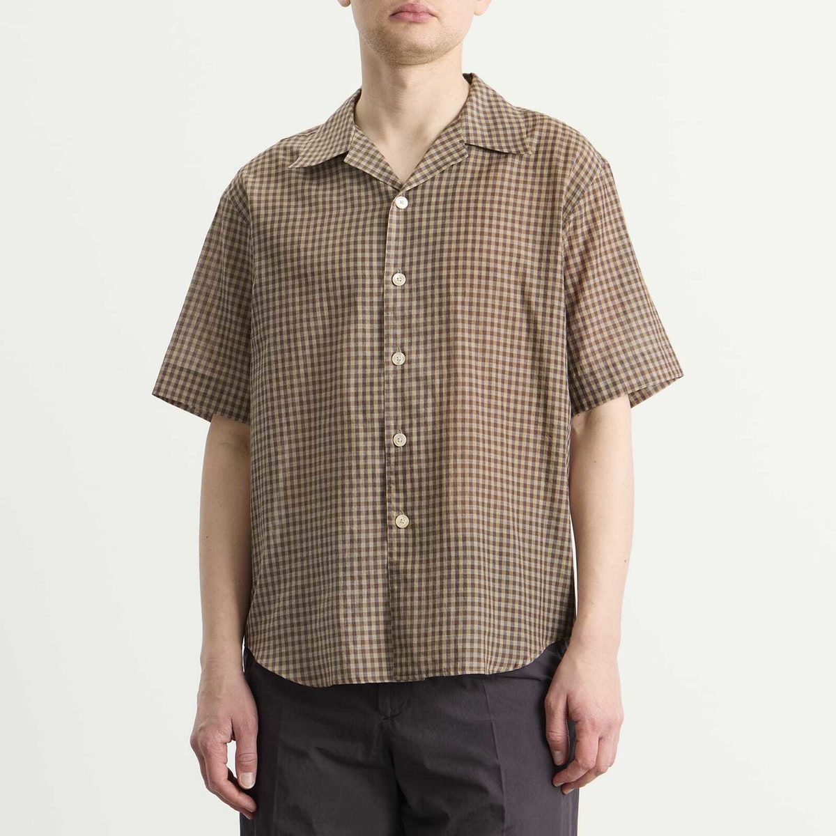 Auralee Men's Airy Light Cotton Check Shirt in Brown Gingham Check